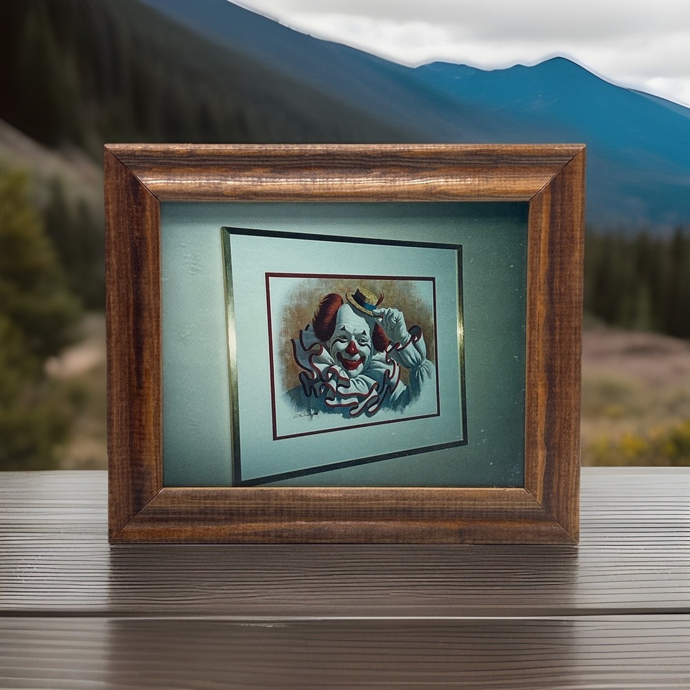 Vintage Arthur Sarnoff Framed Clown Art Print With Wooden‎ Frame